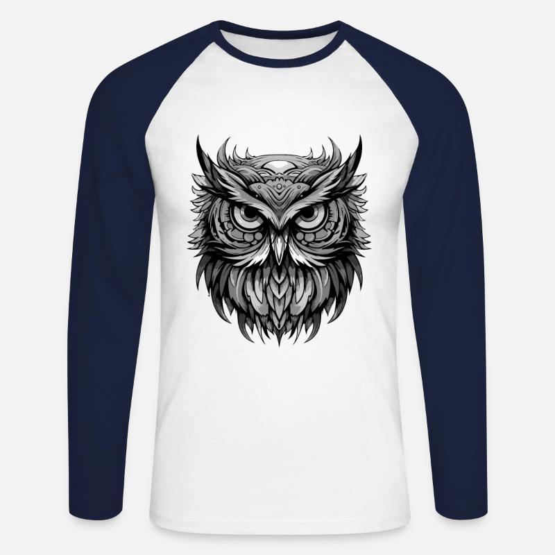 Eule Portrait - Unisex Baseballshirt langarm - Weiß/Navy