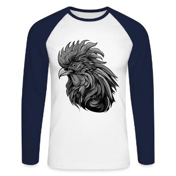 Hahn Portrait - Unisex Baseballshirt langarm - Weiß/Navy - Vorne - Nik (191cm)
