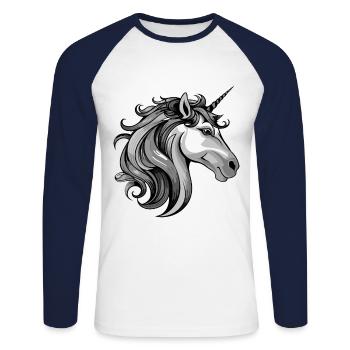 Einhorn Portrait - Unisex Baseballshirt langarm - Weiß/Navy - Vorne - Nik (191cm)