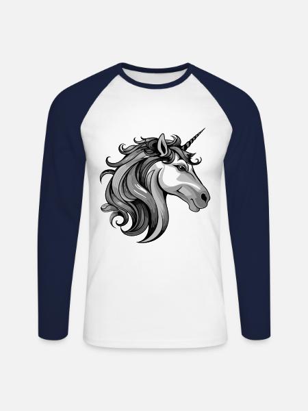Einhorn Portrait - Unisex Baseballshirt langarm - Weiß/Navy