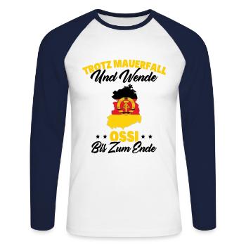 Trotz Mauerfall Und Wende Ossi Bis Zum Ende - Unisex Baseballshirt langarm - Weiß/Navy - Vorne - Nik (191cm)