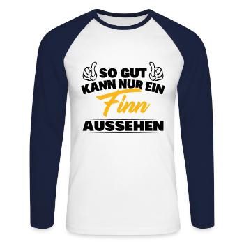 So gut kann nur ein Finn aussehen - Unisex Baseballshirt langarm - Weiß/Navy - Vorne - Nik (191cm)