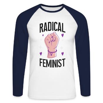 Feminist Radical Feminist - Unisex Long Sleeve Baseball T-Shirt - white/navy - Front - Nik (191cm)