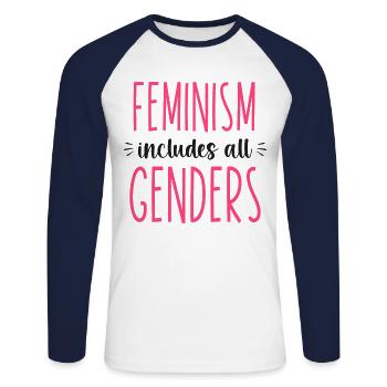 Feminist Feminism Includes All - Unisex Long Sleeve Baseball T-Shirt - white/navy - Front - Nik (191cm)