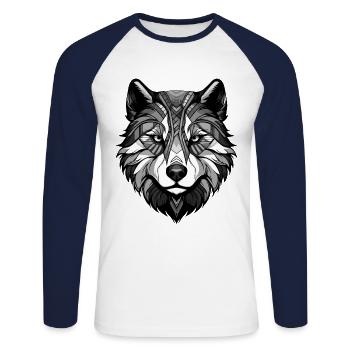 Portrait de chien Husky - T-shirt baseball manches longues Homme - blanc/marine - Devant - Nik (191cm)