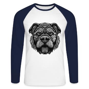 Portrait de chien bouledogue - T-shirt baseball manches longues Homme - blanc/marine - Devant - Nik (191cm)