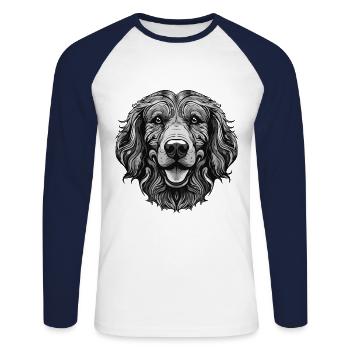 Portrait de chien Golden Retriever - T-shirt baseball manches longues Homme - blanc/marine - Devant - Nik (191cm)