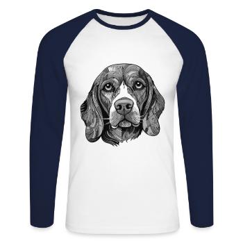 Portrait de chien Beagle - T-shirt baseball manches longues Homme - blanc/marine - Devant - Nik (191cm)