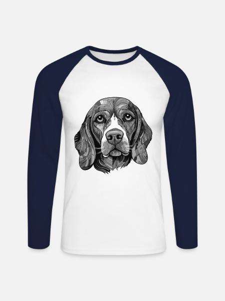 Beagle Dog Portrait - Unisex Long Sleeve Baseball T-Shirt - white/navy