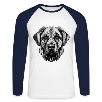 Portrait de chien Kangal - T-shirt baseball manches longues Homme - blanc/marine - Devant - Nik (191cm)