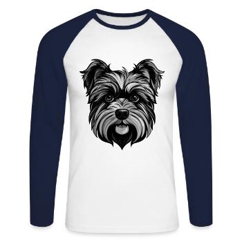 Yorkshire Terrier Hund Portrait - Unisex Baseballshirt langarm - Weiß/Navy - Vorne - Nik (191cm)