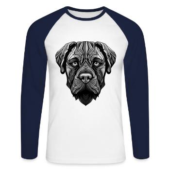 Portrait de chien Mastiff - T-shirt baseball manches longues Homme - blanc/marine - Devant - Nik (191cm)