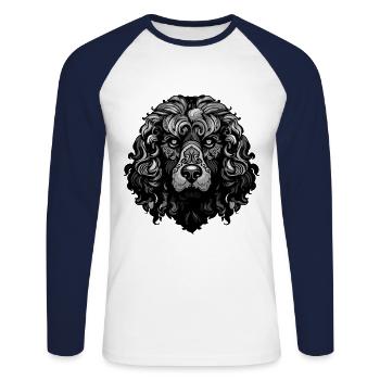 Portrait de chien caniche - T-shirt baseball manches longues Homme - blanc/marine - Devant - Nik (191cm)