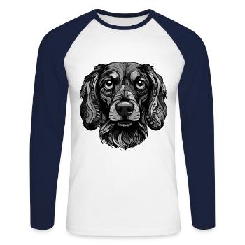Teckel Portrait de chien teckel - T-shirt baseball manches longues Homme - blanc/marine - Devant - Nik (191cm)