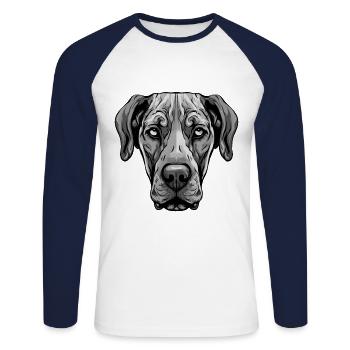 Great Dane Hund Portrait - Unisex Baseballshirt langarm - Weiß/Navy - Vorne - Nik (191cm)