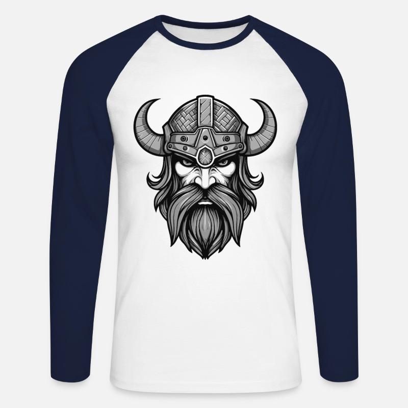 Viking Warrior Valhalla Head - Unisex Long Sleeve Baseball T-Shirt - white/navy