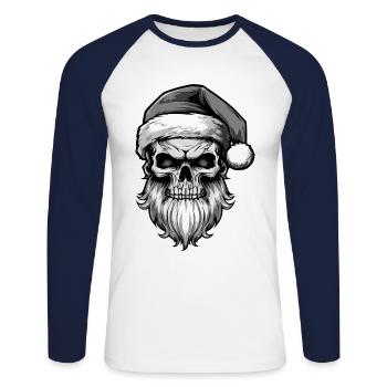 Santa Claus Skull - Unisex Long Sleeve Baseball T-Shirt - white/navy - Front - Nik (191cm)
