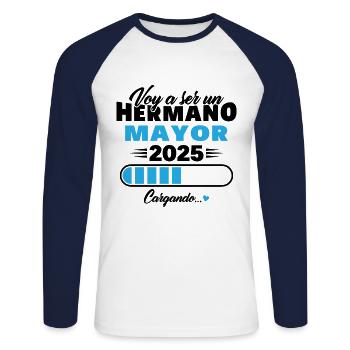 Ich werde 2025 ein großer Bruder sein - Unisex Baseballshirt langarm - Weiß/Navy - Vorne - Nik (191cm)