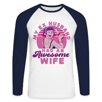 Happy Divorce Party My Ex Husband - Unisex Long Sleeve Baseball T-Shirt - white/navy - Front - Nik (191cm)