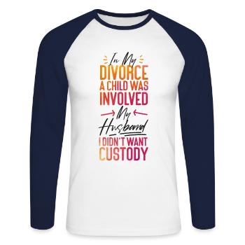 Happy Divorce Party In My Divorce - Unisex Baseballshirt langarm - Weiß/Navy - Vorne - Nik (191cm)