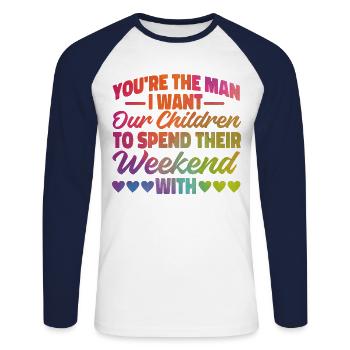 Happy Divorce Party You’re The Man - T-shirt baseball manches longues Homme - blanc/marine - Devant - Nik (191cm)