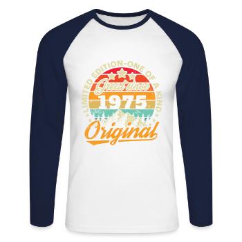 1975 Vintage Retro Geburtstagsgeschenk - Unisex Baseballshirt langarm - Weiß/Navy - Vorne - Nik (191cm)