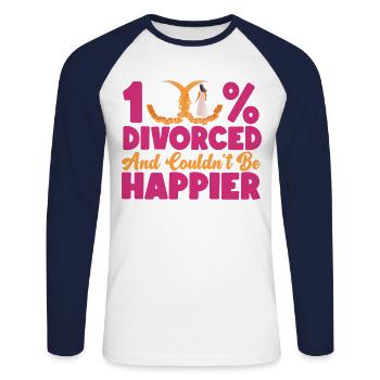 Happy Divorce Party 100% Divorced - Unisex Long Sleeve Baseball T-Shirt - white/navy - Front - Nik (191cm)