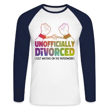 Happy Divorce Party Unofficially - Unisex Long Sleeve Baseball T-Shirt - white/navy - Front - Nik (191cm)