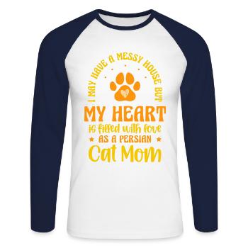 Chat persan Chat Amoureux Propriétaire de chat Persan Longhair C - T-shirt baseball manches longues Homme - blanc/marine - Devant - Nik (191cm)