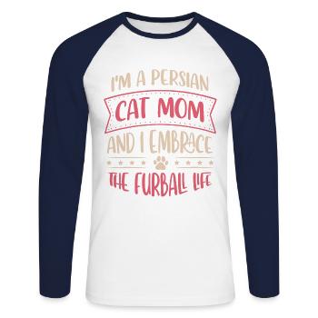 Chat persan Chat Amoureux Propriétaire de chat Persan Longhair C - T-shirt baseball manches longues Homme - blanc/marine - Devant - Nik (191cm)