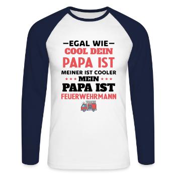 Egal wie cool dein Papa, meiner ist Feuerwehrmann - Unisex Baseballshirt langarm - Weiß/Navy - Vorne - Nik (191cm)
