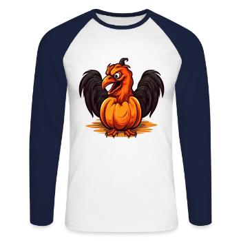 Poulet Citrouille Lazy Halloween Costume de fête - T-shirt baseball manches longues Homme - blanc/marine - Devant - Nik (191cm)