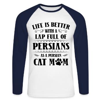 Chat persan Chat Amoureux Propriétaire de chat Persan Longhair C - T-shirt baseball manches longues Homme - blanc/marine - Devant - Nik (191cm)