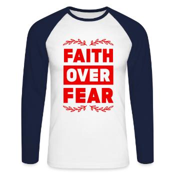 La foi biblique plutôt que la peur - T-shirt baseball manches longues Homme - blanc/marine - Devant - Nik (191cm)
