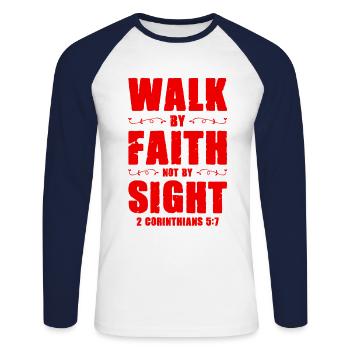 Trusting the Bible - Unisex Long Sleeve Baseball T-Shirt - white/navy - Front - Nik (191cm)