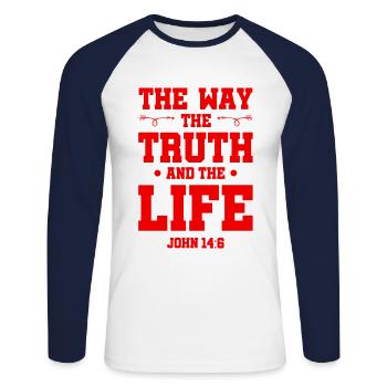 La façon de vivre la vérité - T-shirt baseball manches longues Homme - blanc/marine - Devant - Nik (191cm)