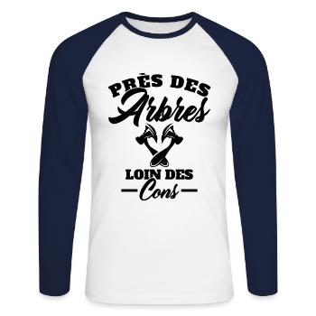Près des Arbres loin des Cons Cadeau Bûcheron - T-shirt baseball manches longues Homme - blanc/marine - Devant - Nik (191cm)