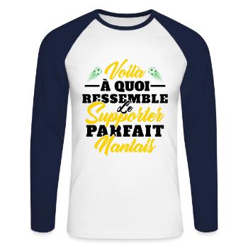 Supporter Nantais Cadeau Foot-ball Club Nantes - T-shirt baseball manches longues Homme - blanc/marine - Devant - Nik (191cm)