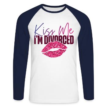 Fête de divorce heureuse Embrasse-moi je suis - T-shirt baseball manches longues Homme - blanc/marine - Devant - Nik (191cm)