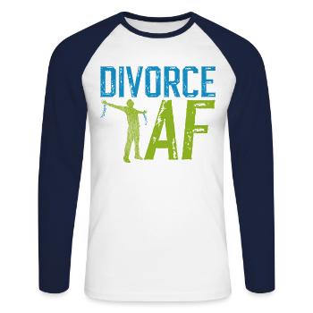 Happy Divorce Party Divorce Af - Unisex Long Sleeve Baseball T-Shirt - white/navy - Front - Nik (191cm)