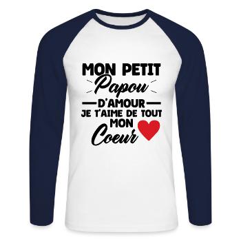Mon petit papou d'amour je t'aime Cadeau Papou - T-shirt baseball manches longues Homme - blanc/marine - Devant - Nik (191cm)