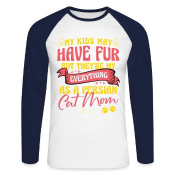 Chat Persan Chat Amoureux Chat Propriétaire Persan Cheveux Long C - T-shirt baseball manches longues Homme - blanc/marine - Devant - Nik (191cm)