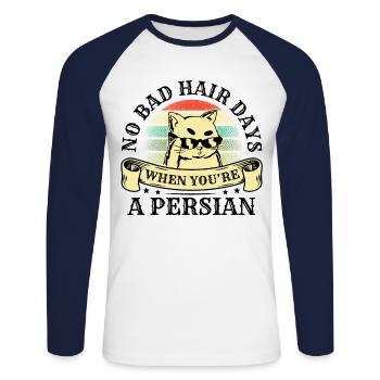 Chat persan Chat Amoureux Propriétaire de chat Persan Longhair C - T-shirt baseball manches longues Homme - blanc/marine - Devant - Nik (191cm)