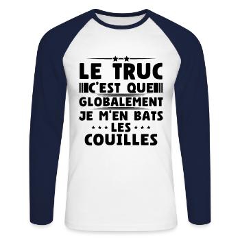 Globalement je m'en bats les couilles - T-shirt baseball manches longues Homme - blanc/marine - Devant - Nik (191cm)