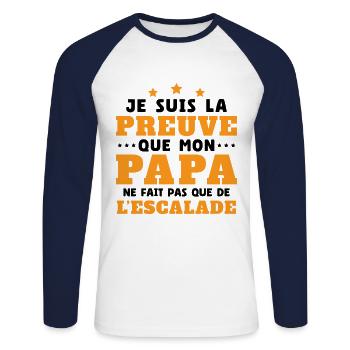 Preuve que papa ne fait pas que de l'escalade - T-shirt baseball manches longues Homme - blanc/marine - Devant - Nik (191cm)