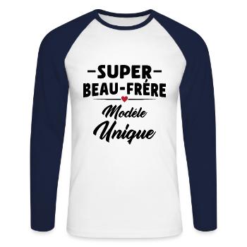 Super beau-frére modéle unique cadeau beau-frére - T-shirt baseball manches longues Homme - blanc/marine - Devant - Nik (191cm)