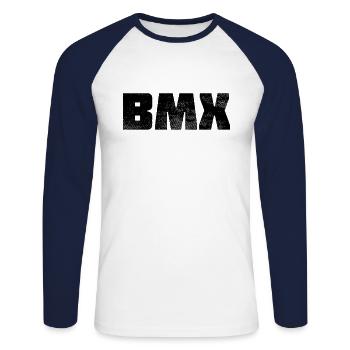 Le BMX - T-shirt baseball manches longues Homme - blanc/marine - Devant - Nik (191cm)