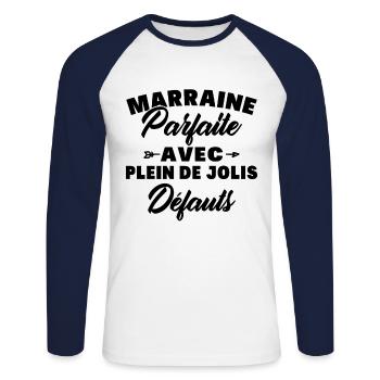 Marraine parfaite avec plein de jolis défauts - T-shirt baseball manches longues Homme - blanc/marine - Devant - Nik (191cm)
