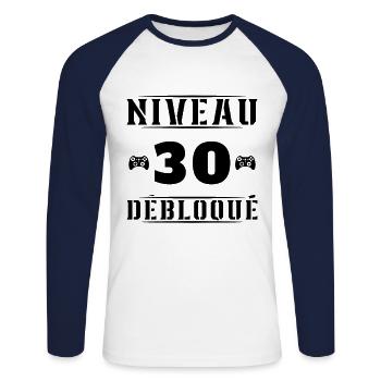 Niveau 30 Débloqué - T-shirt baseball manches longues Homme - blanc/marine - Devant - Nik (191cm)