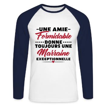 Amie formidable donne une marraine exceptionnelle - T-shirt baseball manches longues Homme - blanc/marine - Devant - Nik (191cm)